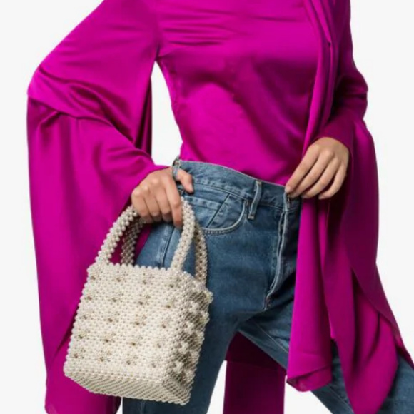 Beaded Handbags Handmade Weave Pearls Tote - Picture 2 of 8